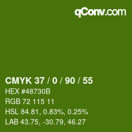 Color code: CMYK 37 / 0 / 90 / 55 | qconv.com