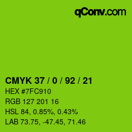 カラーコード: CMYK 37 / 0 / 92 / 21 | qconv.com