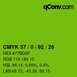 カラーコード: CMYK 37 / 0 / 92 / 26 | qconv.com