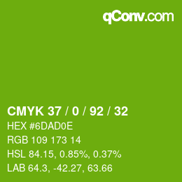 カラーコード: CMYK 37 / 0 / 92 / 32 | qconv.com