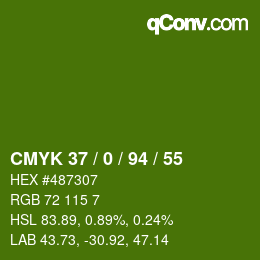 Color code: CMYK 37 / 0 / 94 / 55 | qconv.com