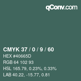 カラーコード: CMYK 37 / 0 / 9 / 60 | qconv.com