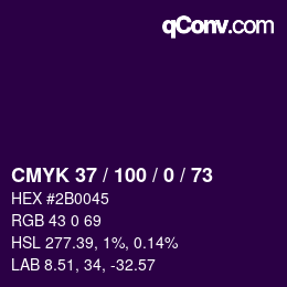 カラーコード: CMYK 37 / 100 / 0 / 73 | qconv.com