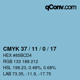 カラーコード: CMYK 37 / 11 / 0 / 17 | qconv.com