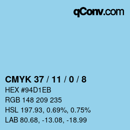 カラーコード: CMYK 37 / 11 / 0 / 8 | qconv.com