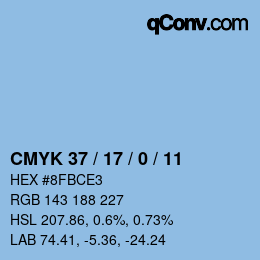 カラーコード: CMYK 37 / 17 / 0 / 11 | qconv.com