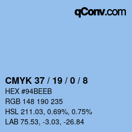 カラーコード: CMYK 37 / 19 / 0 / 8 | qconv.com