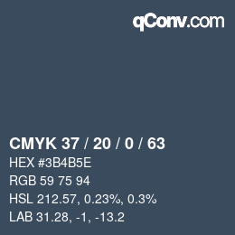 Farbcode: CMYK 37 / 20 / 0 / 63 | qconv.com