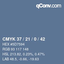 Farbcode: CMYK 37 / 21 / 0 / 42 | qconv.com