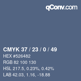 Color code: CMYK 37 / 23 / 0 / 49 | qconv.com