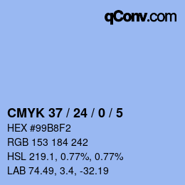 カラーコード: CMYK 37 / 24 / 0 / 5 | qconv.com