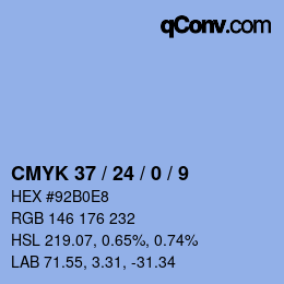カラーコード: CMYK 37 / 24 / 0 / 9 | qconv.com