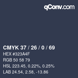 Color code: CMYK 37 / 26 / 0 / 69 | qconv.com