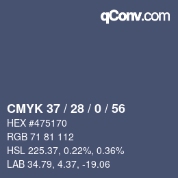 Color code: CMYK 37 / 28 / 0 / 56 | qconv.com