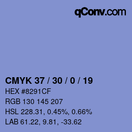 Farbcode: CMYK 37 / 30 / 0 / 19 | qconv.com