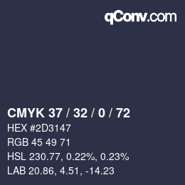 Color code: CMYK 37 / 32 / 0 / 72 | qconv.com
