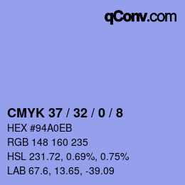 カラーコード: CMYK 37 / 32 / 0 / 8 | qconv.com