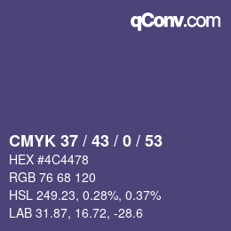 Color code: CMYK 37 / 43 / 0 / 53 | qconv.com