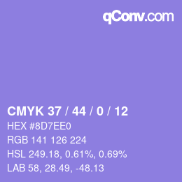 Color code: CMYK 37 / 44 / 0 / 12 | qconv.com