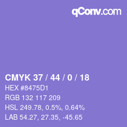 カラーコード: CMYK 37 / 44 / 0 / 18 | qconv.com
