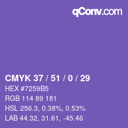 カラーコード: CMYK 37 / 51 / 0 / 29 | qconv.com