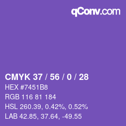Color code: CMYK 37 / 56 / 0 / 28 | qconv.com