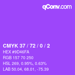 カラーコード: CMYK 37 / 72 / 0 / 2 | qconv.com