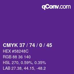 Color code: CMYK 37 / 74 / 0 / 45 | qconv.com