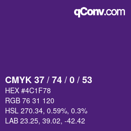 Color code: CMYK 37 / 74 / 0 / 53 | qconv.com