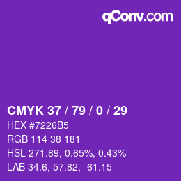Color code: CMYK 37 / 79 / 0 / 29 | qconv.com