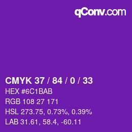 Color code: CMYK 37 / 84 / 0 / 33 | qconv.com