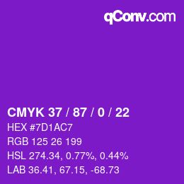 カラーコード: CMYK 37 / 87 / 0 / 22 | qconv.com