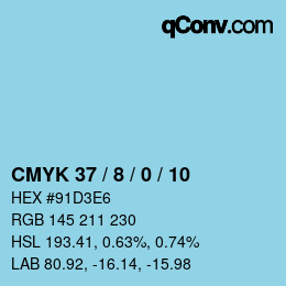 カラーコード: CMYK 37 / 8 / 0 / 10 | qconv.com