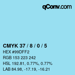 カラーコード: CMYK 37 / 8 / 0 / 5 | qconv.com