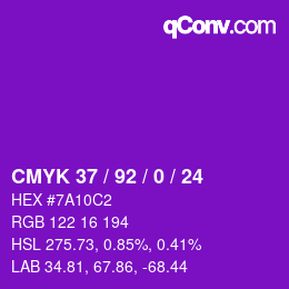 カラーコード: CMYK 37 / 92 / 0 / 24 | qconv.com