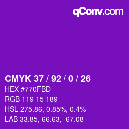 カラーコード: CMYK 37 / 92 / 0 / 26 | qconv.com