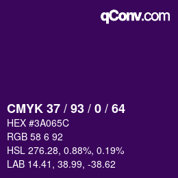 カラーコード: CMYK 37 / 93 / 0 / 64 | qconv.com