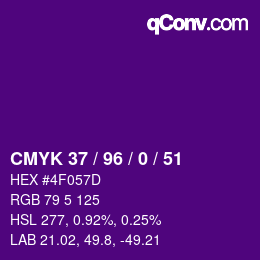 カラーコード: CMYK 37 / 96 / 0 / 51 | qconv.com