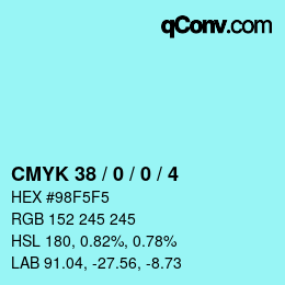 颜色代码: CMYK 38 / 0 / 0 / 4 | qconv.com