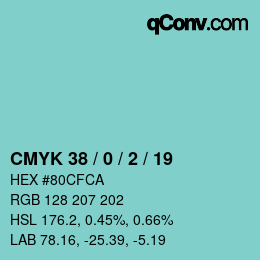 カラーコード: CMYK 38 / 0 / 2 / 19 | qconv.com