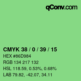 カラーコード: CMYK 38 / 0 / 39 / 15 | qconv.com