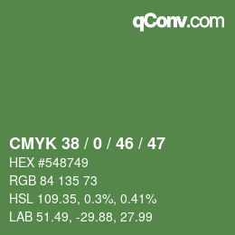 Farbcode: CMYK 38 / 0 / 46 / 47 | qconv.com