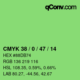 カラーコード: CMYK 38 / 0 / 47 / 14 | qconv.com