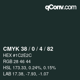 Color code: CMYK 38 / 0 / 4 / 82 | qconv.com