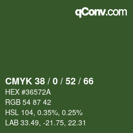 Color code: CMYK 38 / 0 / 52 / 66 | qconv.com
