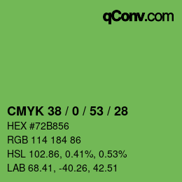 Farbcode: CMYK 38 / 0 / 53 / 28 | qconv.com