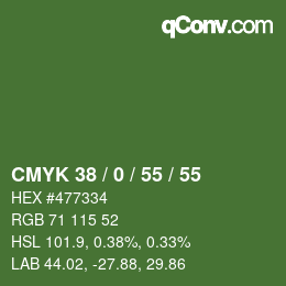 颜色代码: CMYK 38 / 0 / 55 / 55 | qconv.com