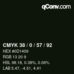 Farbcode: CMYK 38 / 0 / 57 / 92 | qconv.com