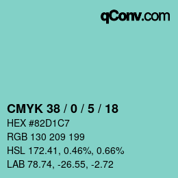 Color code: CMYK 38 / 0 / 5 / 18 | qconv.com