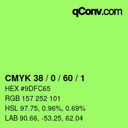 カラーコード: CMYK 38 / 0 / 60 / 1 | qconv.com